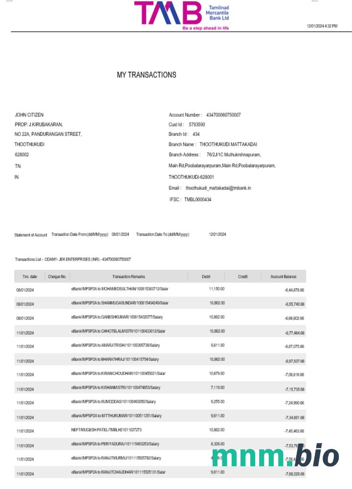 Indie tab wyciąg bankowy Word i PDF szablon scr